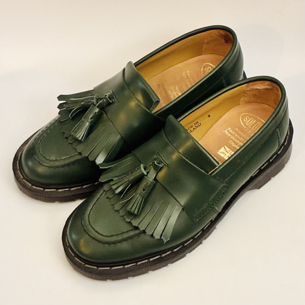 Solovair Green Hi-Shine Tassel Loafers Made in England US 6.5 UK 4 MIE New $200 - Picture 3 of 13
